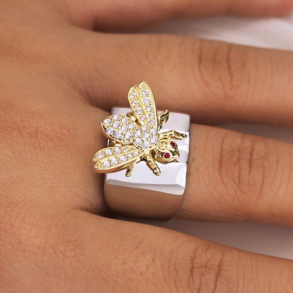 Bee 925 Silver White Sapphire Ring New - Picture 2 of 3